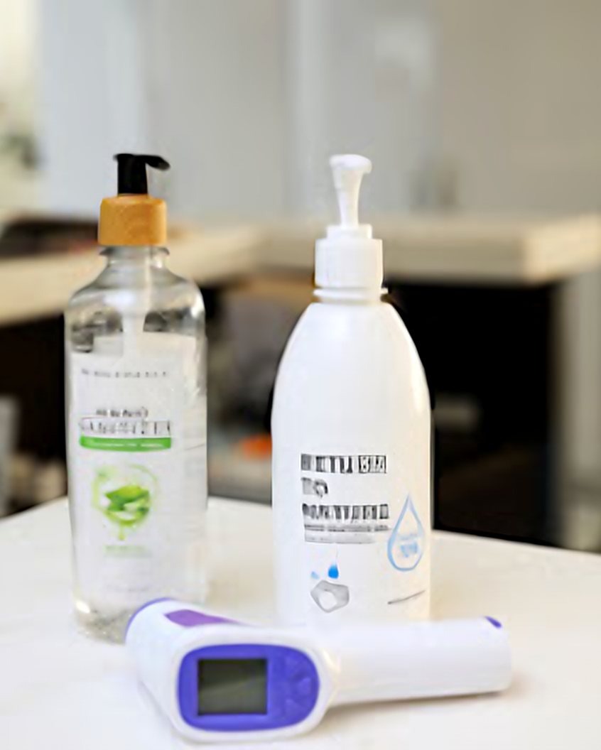 Hand sanitizer and touch-free thermometer